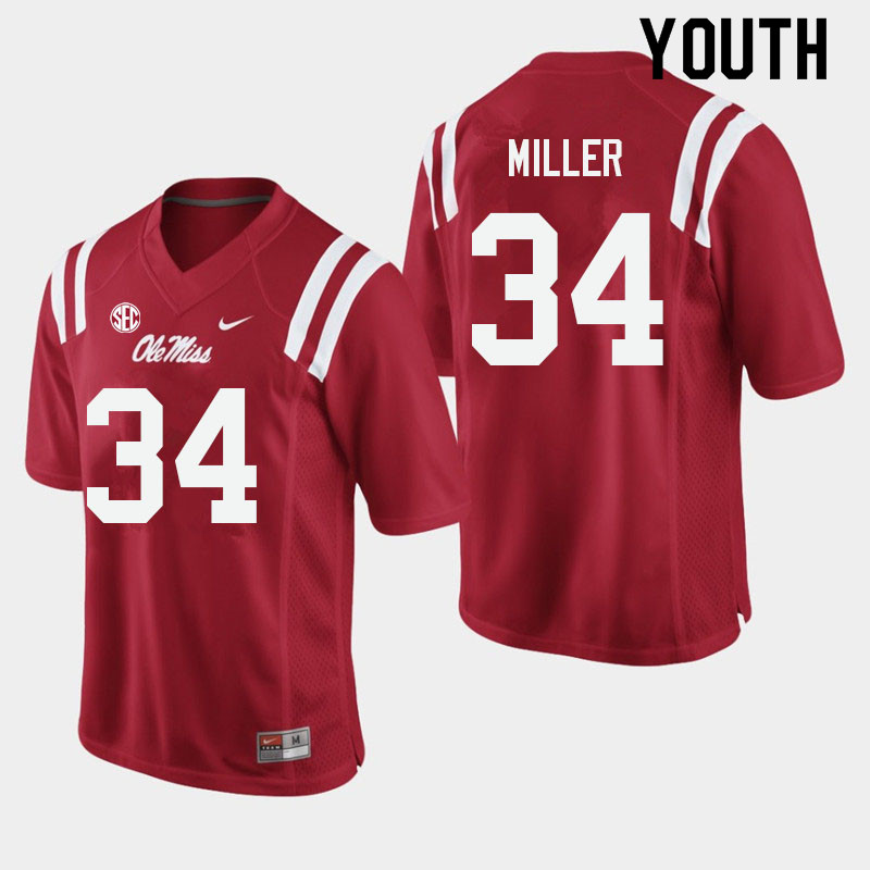 Youth #34 Bobo Miller Ole Miss Rebels College Football Jerseys Sale-Red